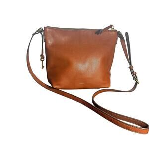 Fossil Brown Leather Crossbody Bag Adjustable Strap Classic see description
